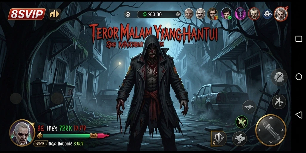 Tangkapan layar gameplay dari 8SVIP menampilkan suasana mencekam dan mengerikan.