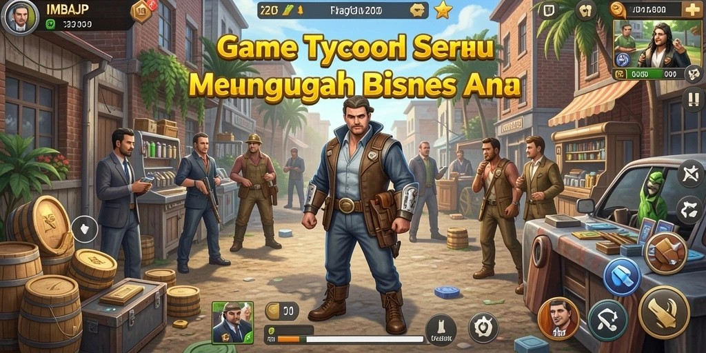 Tampilan gameplay IMBAJP dengan manajemen bisnis yang seru.