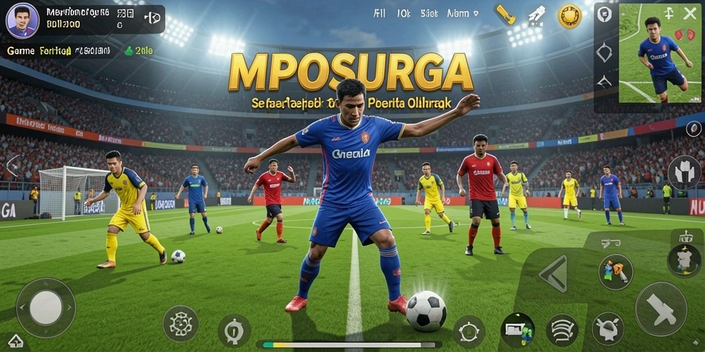Tampilan gameplay MPOSURGA saat pertandingan sepak bola yang intens