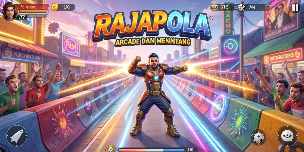 Tampilan gameplay menakjubkan dari RAJAPOLA yang penuh warna.